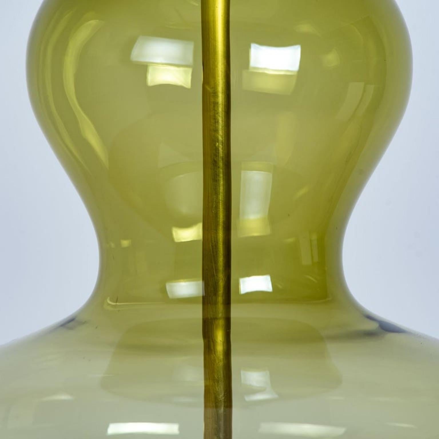 Brass Pair of Extra Large Glass Shaped Table Lamp with Custom Made Silk Lamp R Houben