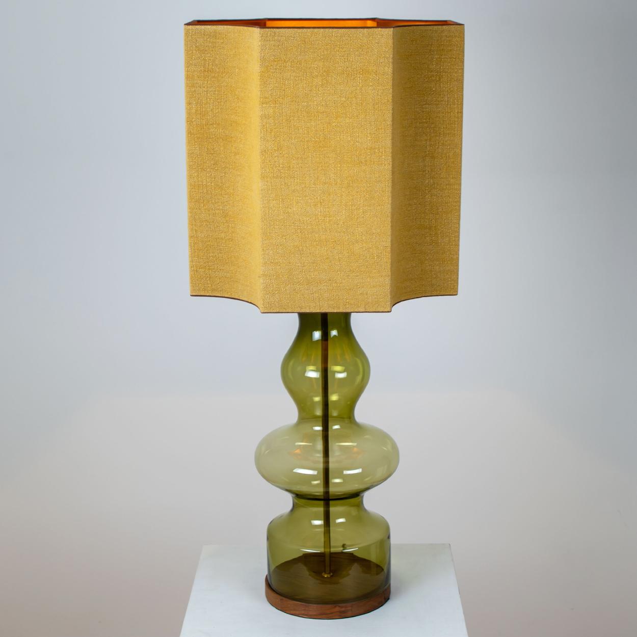 Brass Pair of Extra Large Glass Shaped Table Lamp with Custom Made Silk Lamp R Houben For Sale