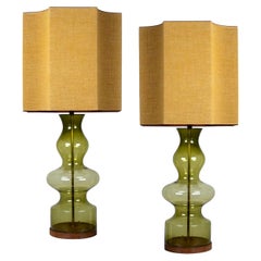Pair of Extra Large Glass Shaped Table Lamp with Custom Made Silk Lamp R Houben
