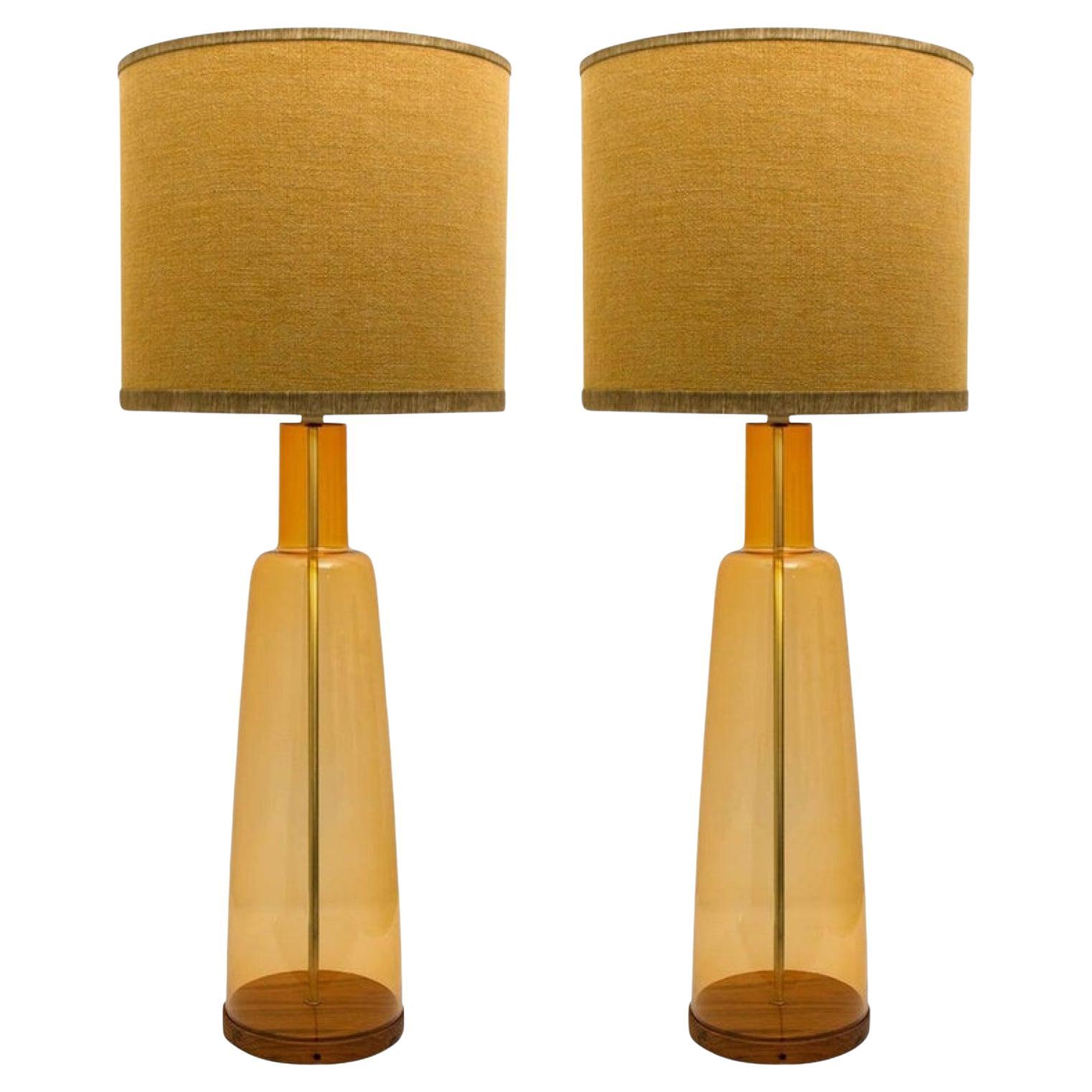 Pair of Extra Large Glass Shaped Table Lamp with Custom Made Silk Lamp