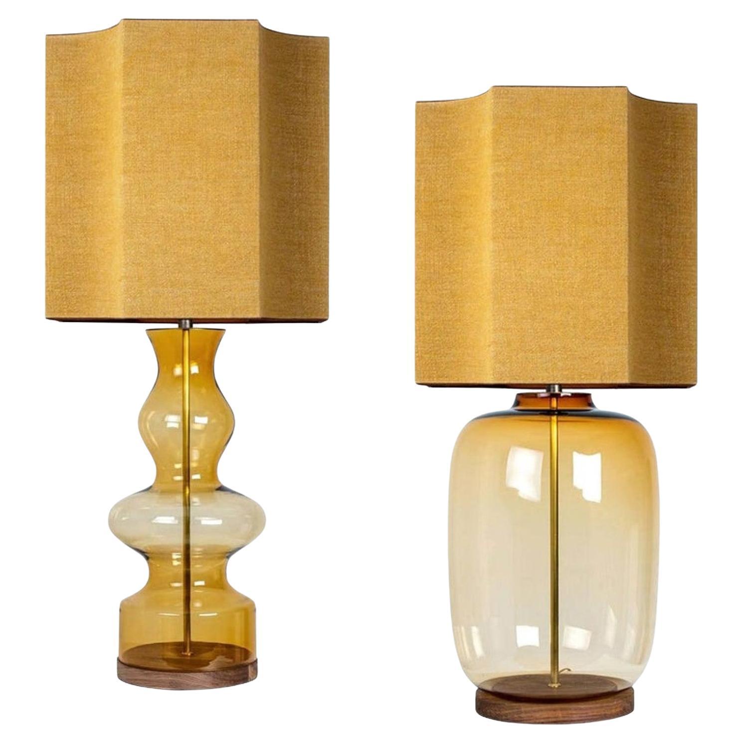 Pair of Extra Large Glass Shaped Table Lamp with Custom Made Silk Lamp
