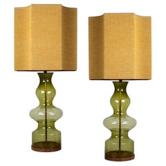 Pair of Extra Large Glass Shaped Table Lamp with Custom Made Silk Lamp R Houben