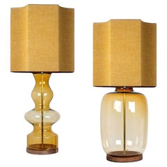 Pair of Extra Large Glass Shaped Table Lamp with Custom Made Silk Lamp R Houben