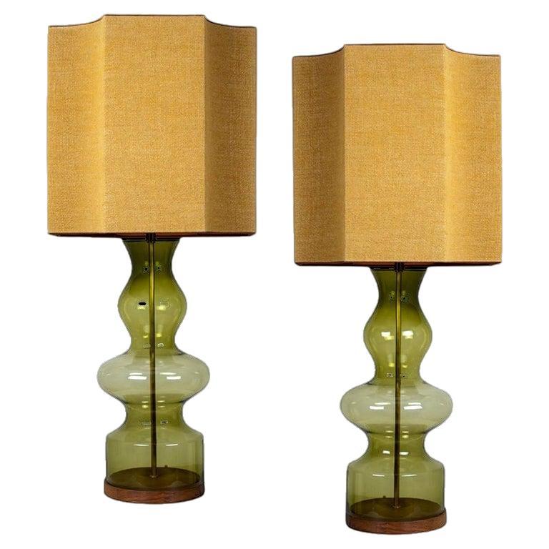 Pair of Extra Large Glass Shaped Table Lamp with Custom Made Silk Lamp R Houben For Sale