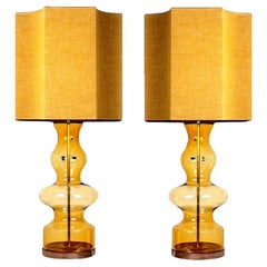 Pair of Extra Large Glass Shaped Table Lamp with Custom Made Silk Lamp R Houben