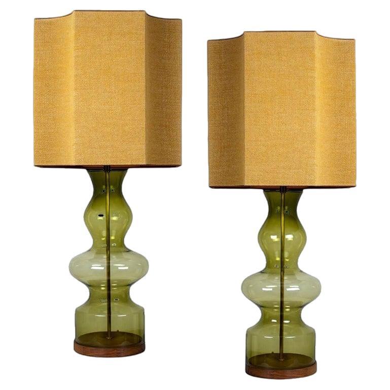Pair of Extra Large Glass Shaped Table Lamp with Custom Made Silk Lamp R Houben
