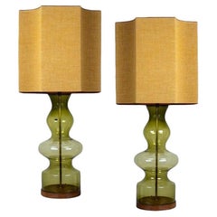 Pair of Extra Large Glass Shaped Table Lamp with Custom Made Silk Lamp R Houben