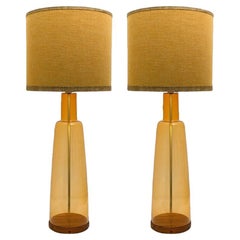 Coppia di lampade da tavolo a forma di vetro extra large con lampada in seta su misura R Houben