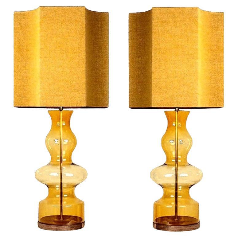Pair of Extra Large Glass Shaped Table Lamp with Custom Made Silk Lamp R Houben For Sale