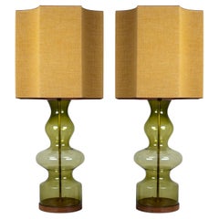 Pair of Extra Large Glass Shaped Table Lamp with Custom Made Silk Lamp R Houben