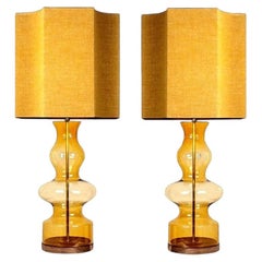 Pair of Extra Large Glass Shaped Table Lamp with Custom Made Silk Lamp R Houben