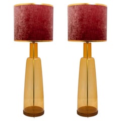 Pair of Extra Large Glass Shaped Table Lamps with Lampshades, Design  R Houben