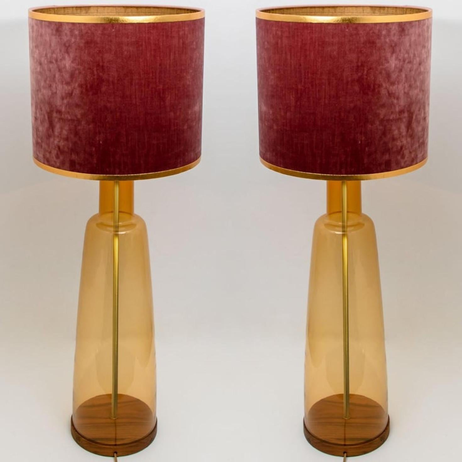 Dutch Pair of Extra Large Glass Shaped Table Lamps with Lampshades, Design  R Houben For Sale