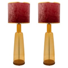 Pair of Extra Large Glass Shaped Table Lamps with Lampshades, Design R Houben