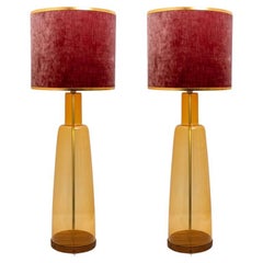 Pair of Extra Large Glass Shaped Table Lamps with Lampshades, Design  R Houben