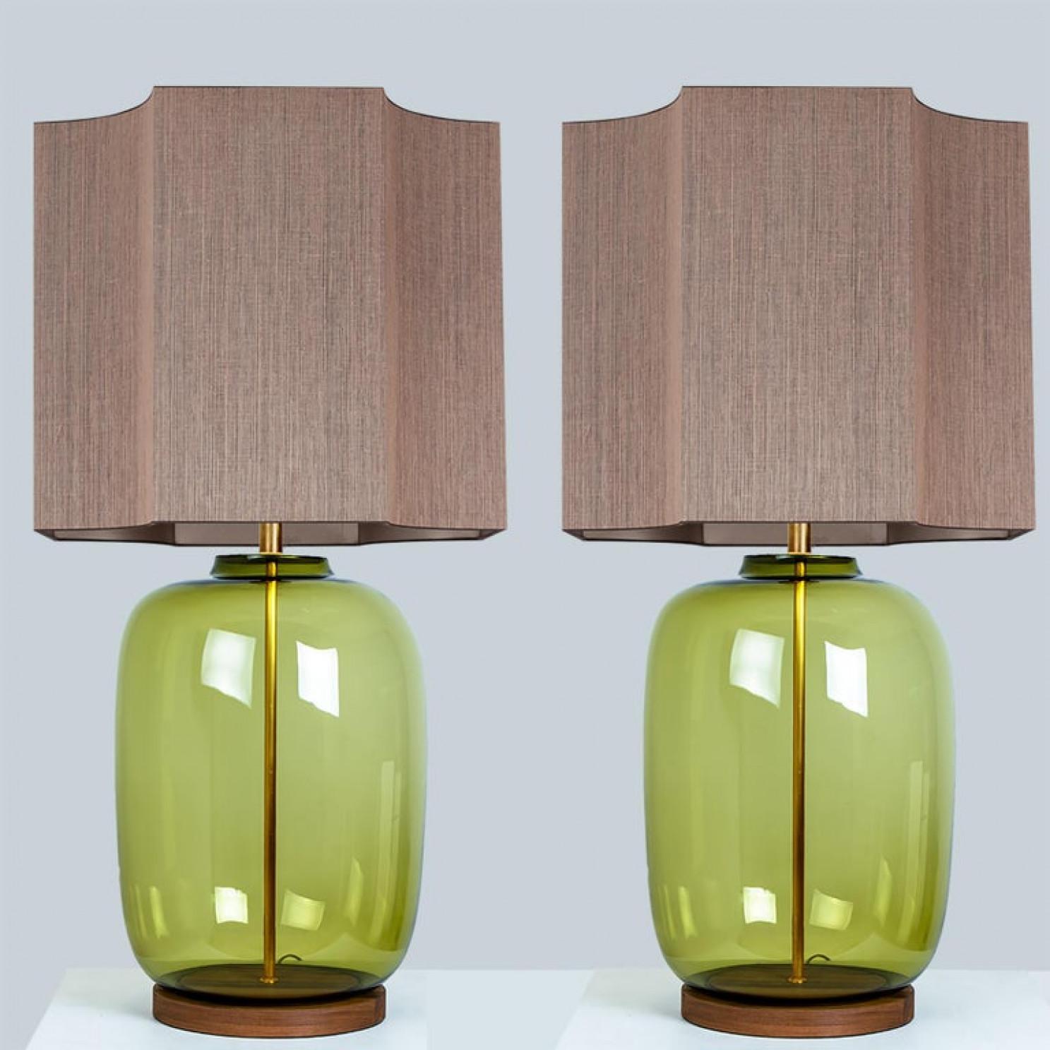 Pair of Extra Large Glass Shaped Table Lamps with Silk Lampshades For Sale 4