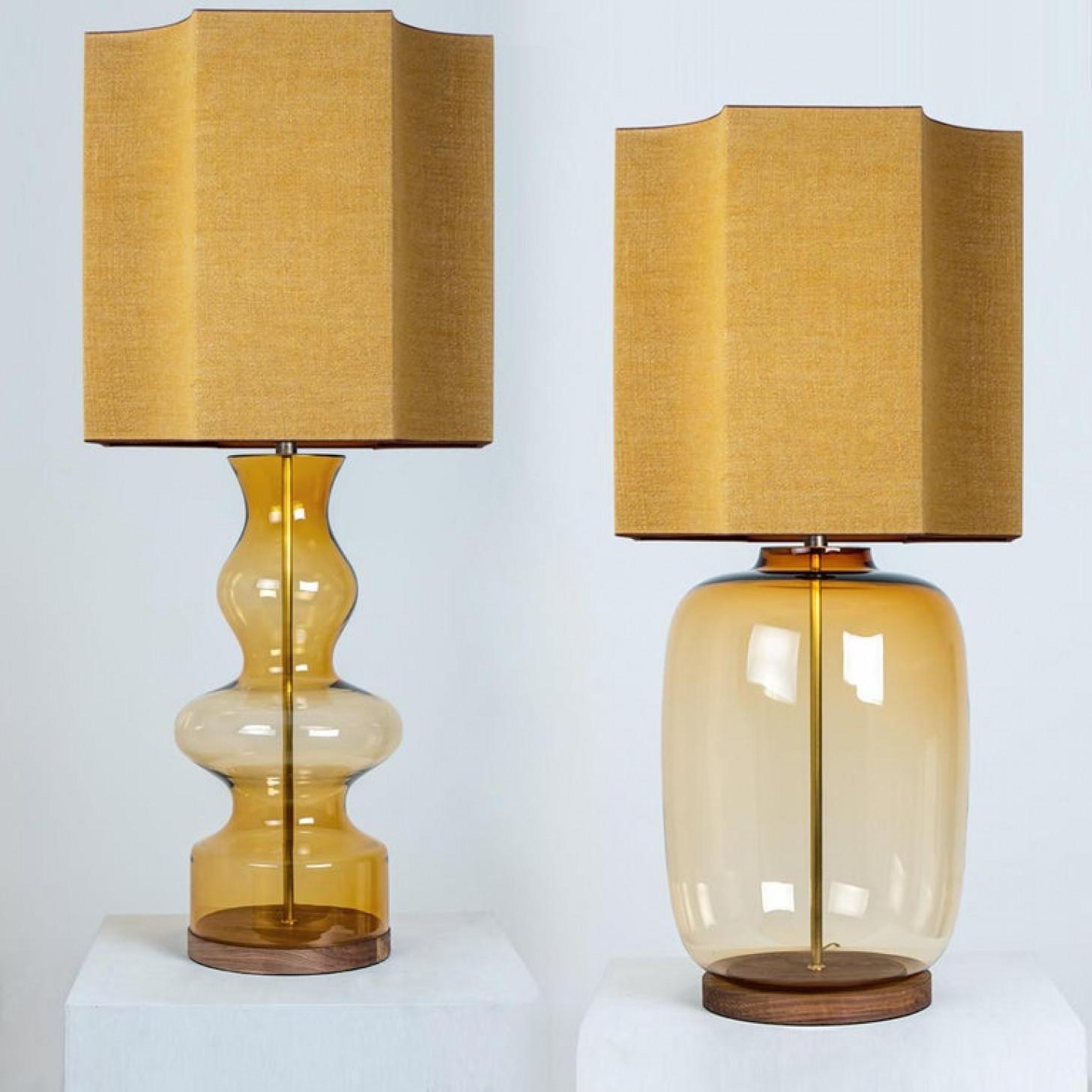 Pair of Extra Large Glass Shaped Table Lamps with Silk Lampshades For Sale 7