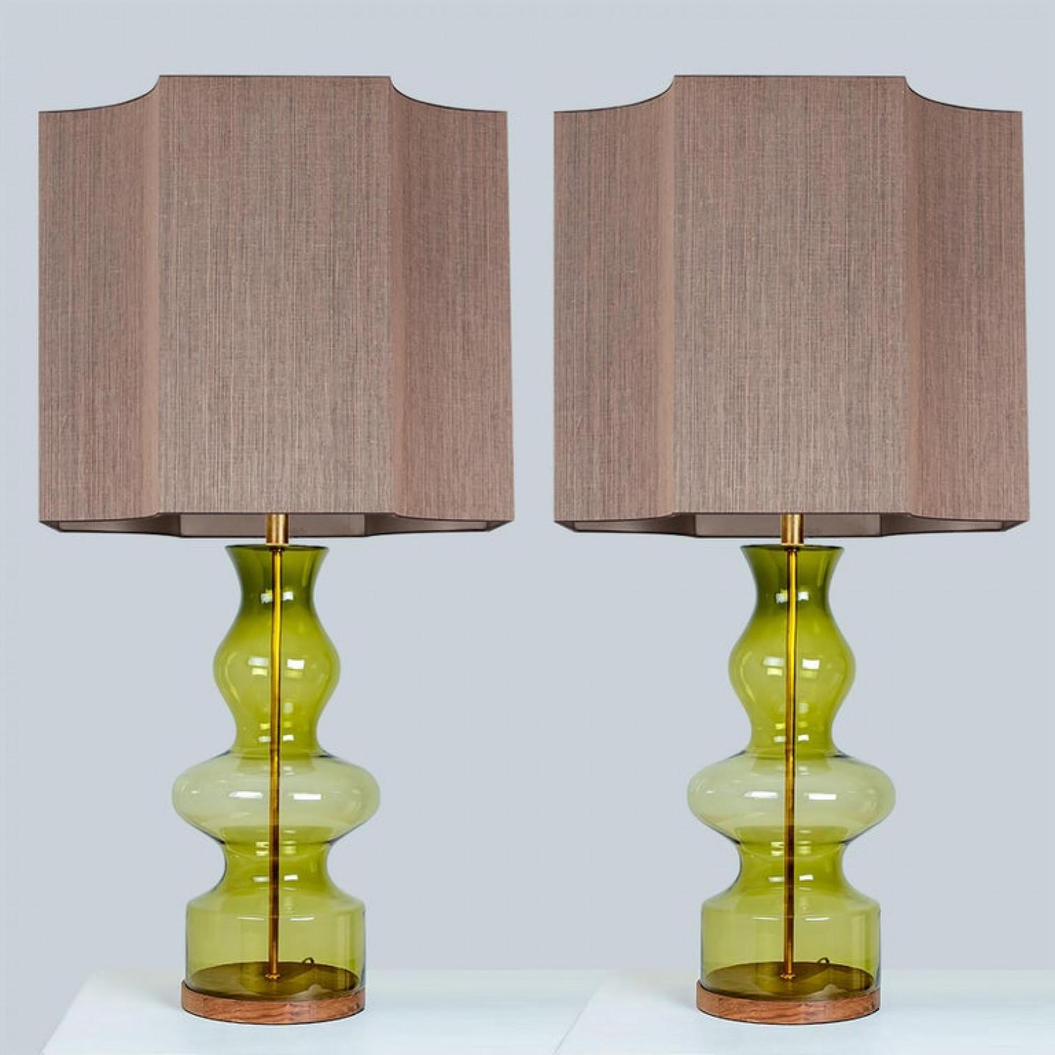Dutch Pair of Extra Large Glass Shaped Table Lamps with Silk Lampshades For Sale