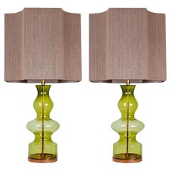 Pair of Extra Large Glass Shaped Table Lamps with Silk Lampshades