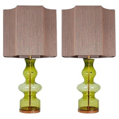 Pair of Extra Large Glass Shaped Table Lamps with Silk Lampshades