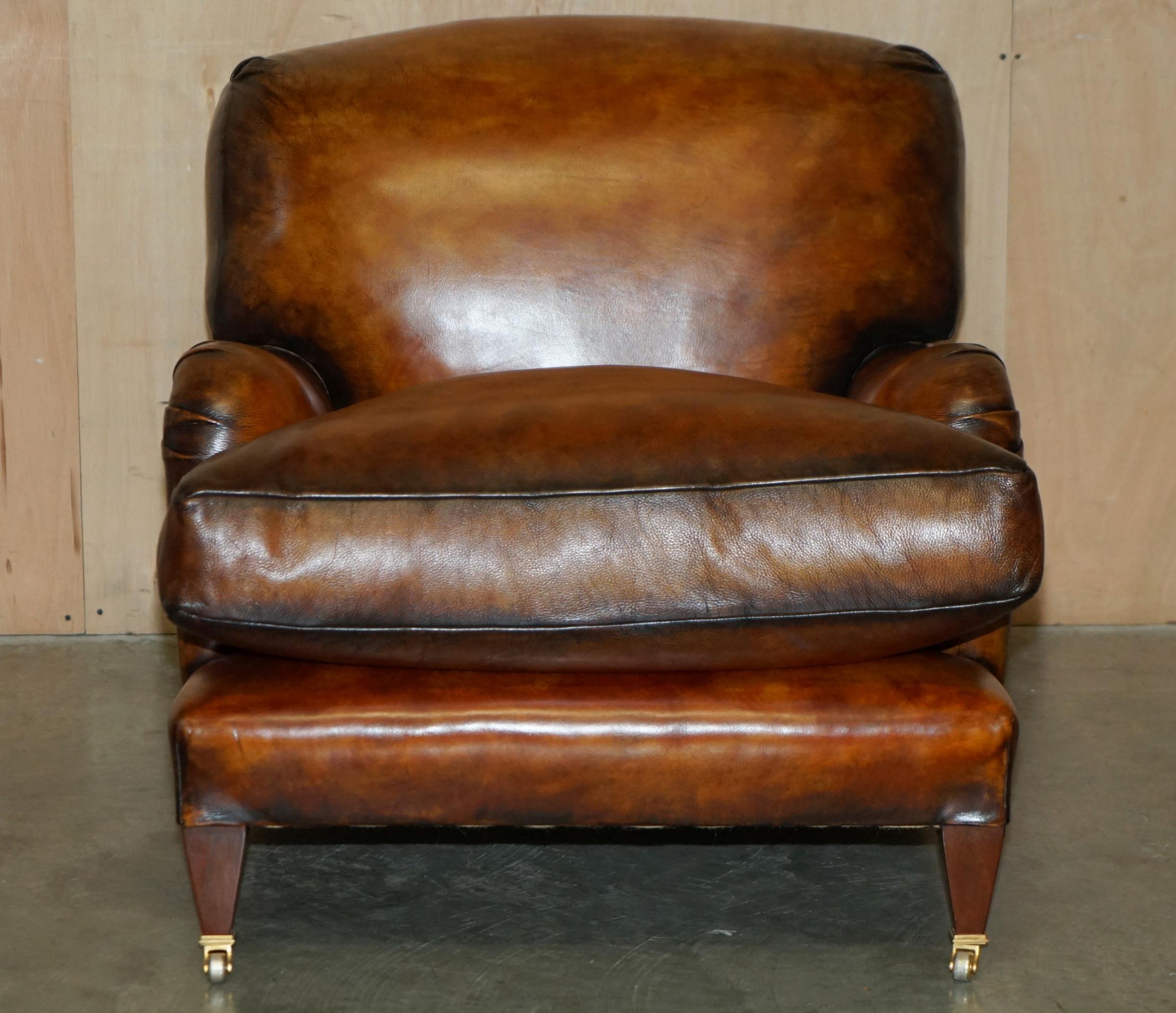 PAIR OF EXTRA LARGE HOWARD & SON'S GEORGE SMITH STYLE BROWN LEATHER ARMCHAIRs 7