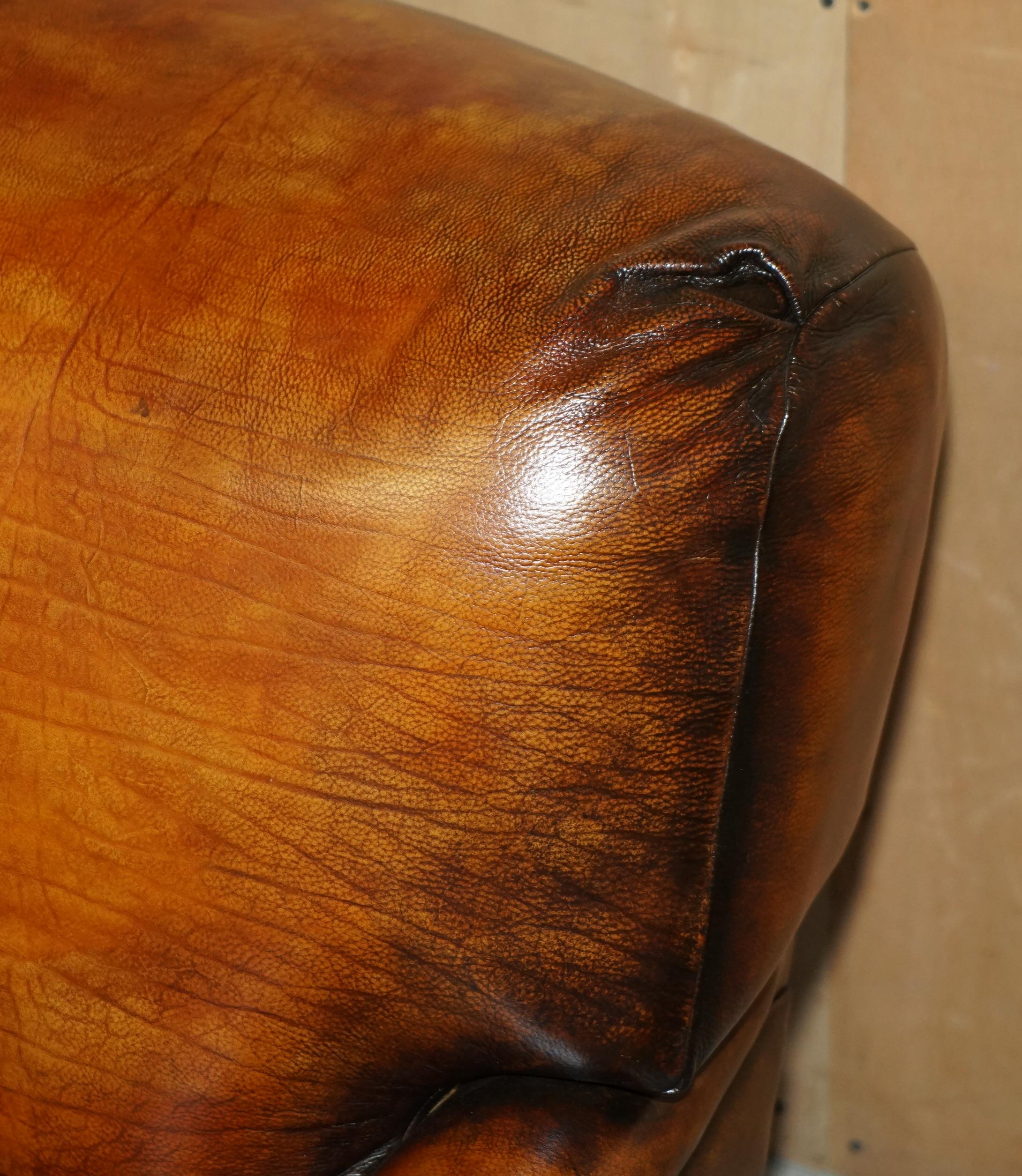 Hand-Crafted PAIR OF EXTRA LARGE HOWARD & SON'S GEORGE SMITH STYLE BROWN LEATHER ARMCHAIRs For Sale
