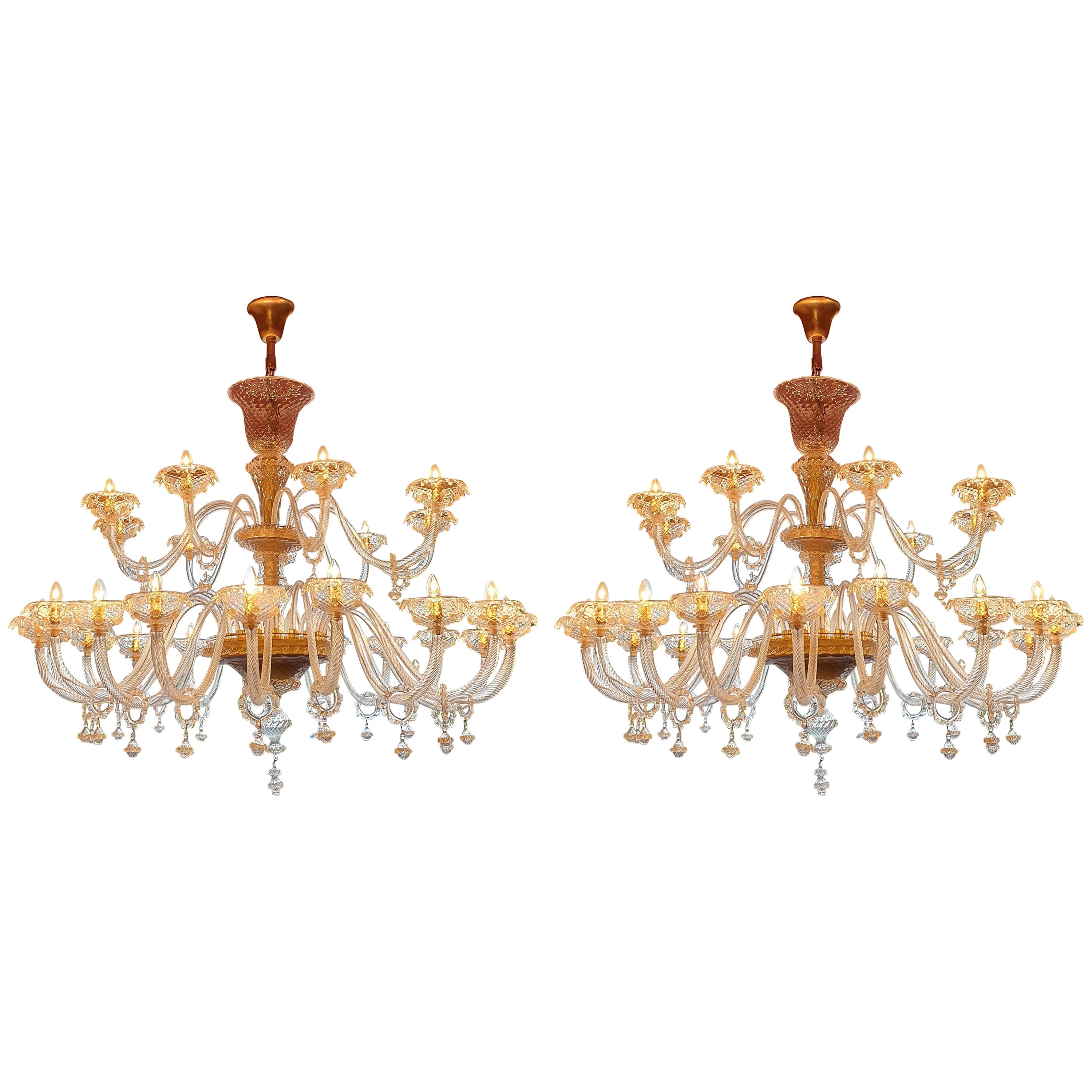 Pair of Extra Large Huge Large Murano Glass Chandelier Classic Massive Wide