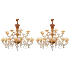 Pair of Extra Large Huge Large Murano Glass Chandelier Classic Massive Wide