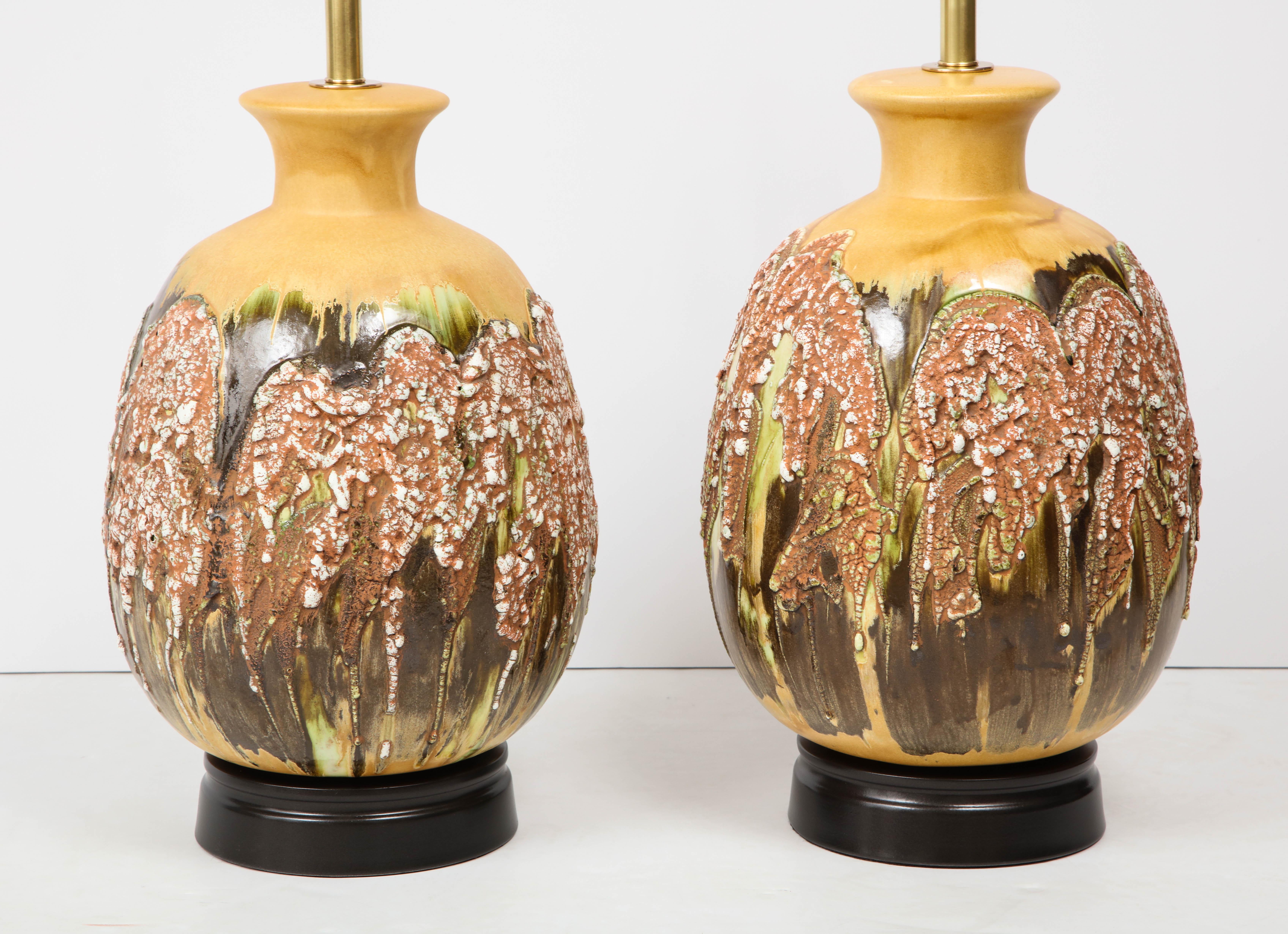Pair of Extra Large Italian Volcanic Glazed Ceramic Lamps For Sale 1