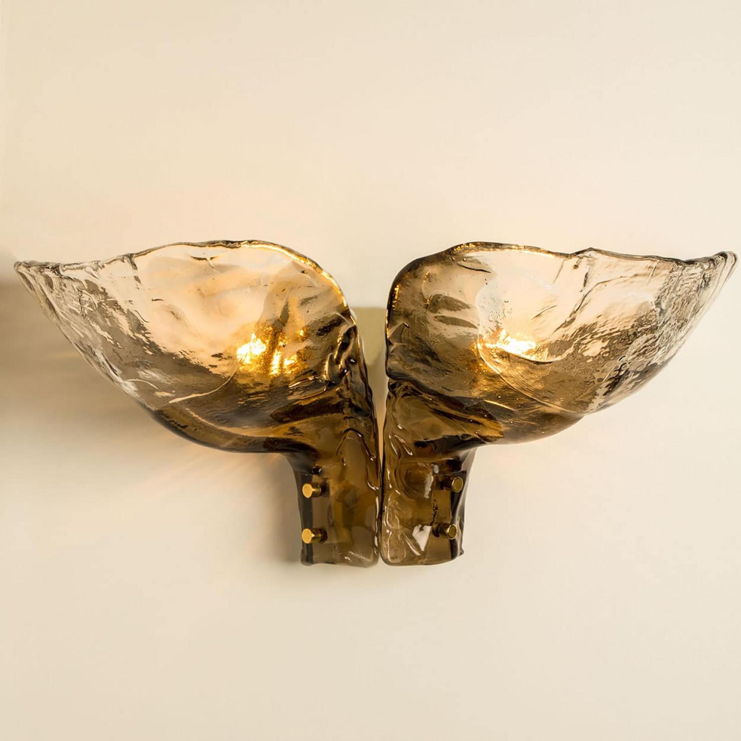 Metal Pair of Extra Large J.T. Kalmar Wall Lights Smoked Glass, 1970 For Sale