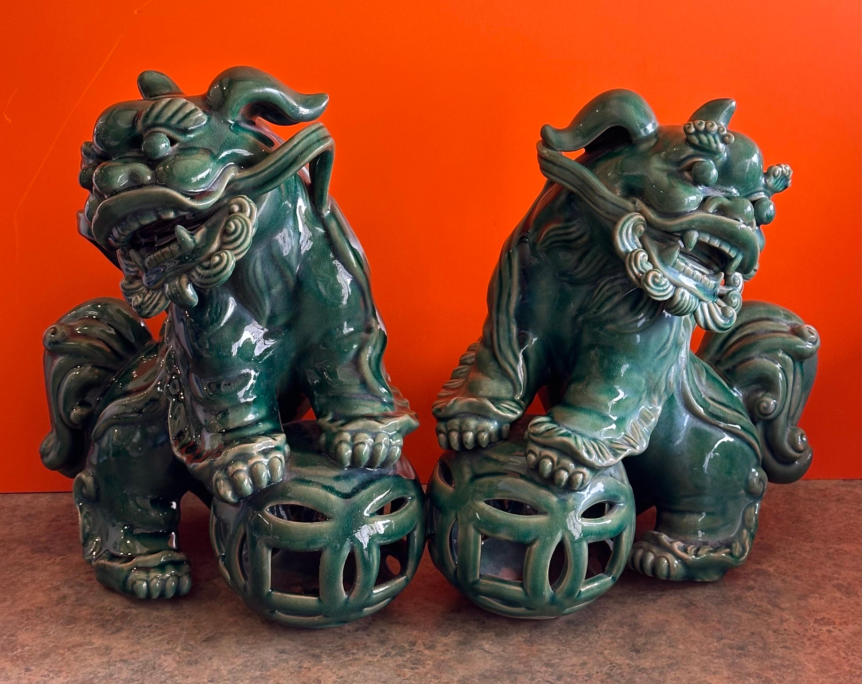 Pair of Extra Large Mid-Century Chinese Ceramic Foo Dogs For Sale 4