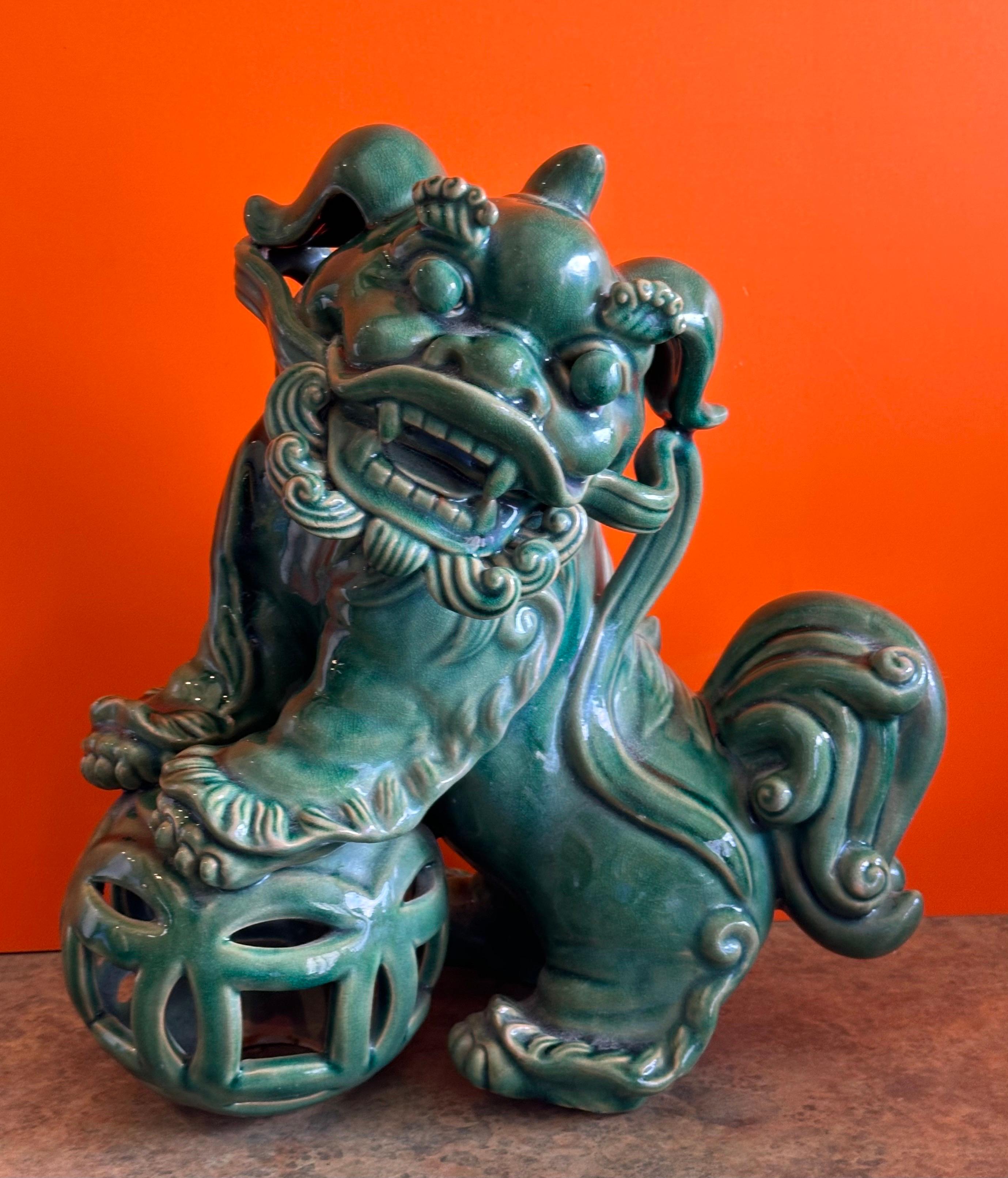 Pair of Extra Large Mid-Century Chinese Ceramic Foo Dogs For Sale 6