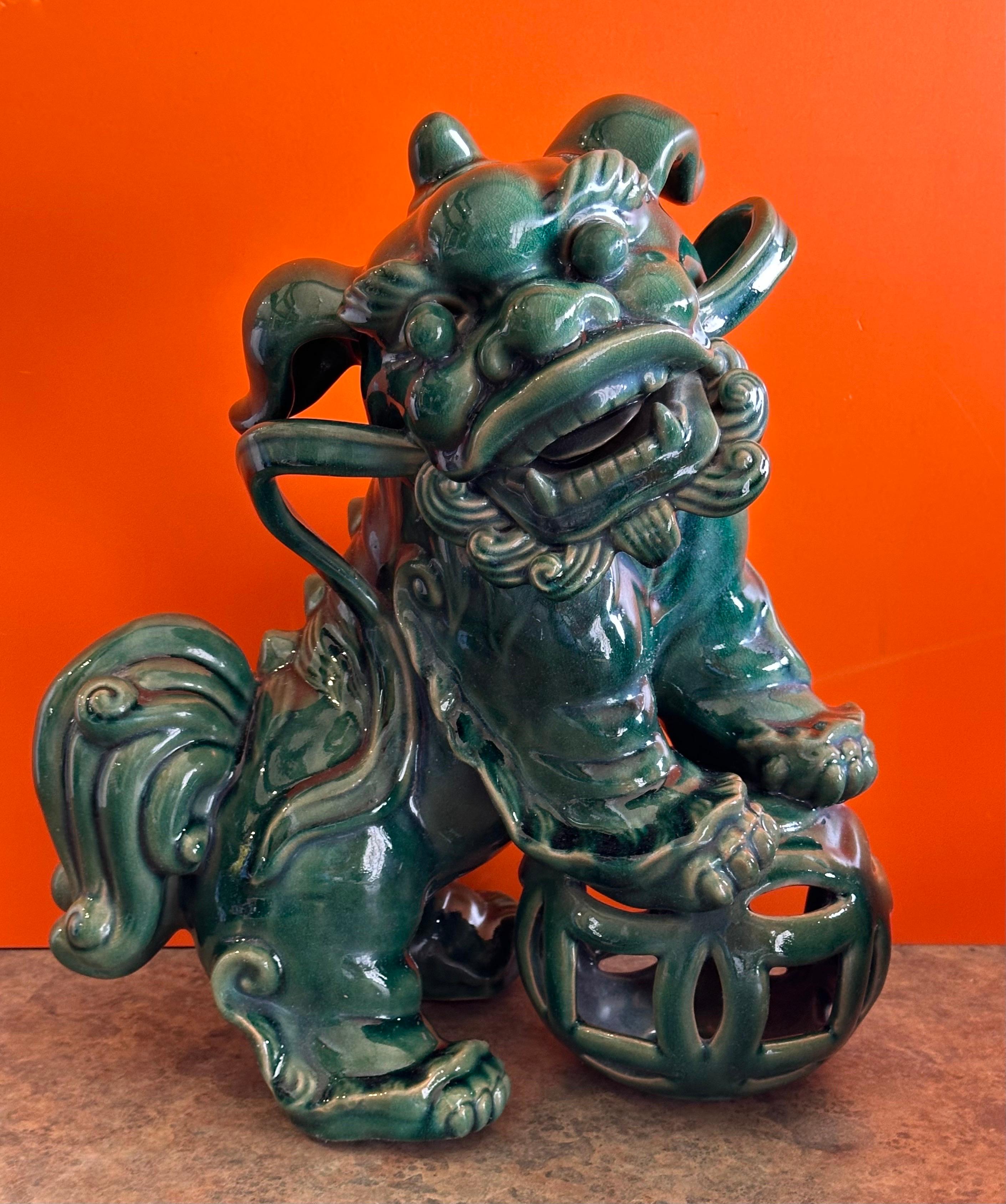 Pair of Extra Large Mid-Century Chinese Ceramic Foo Dogs For Sale 7