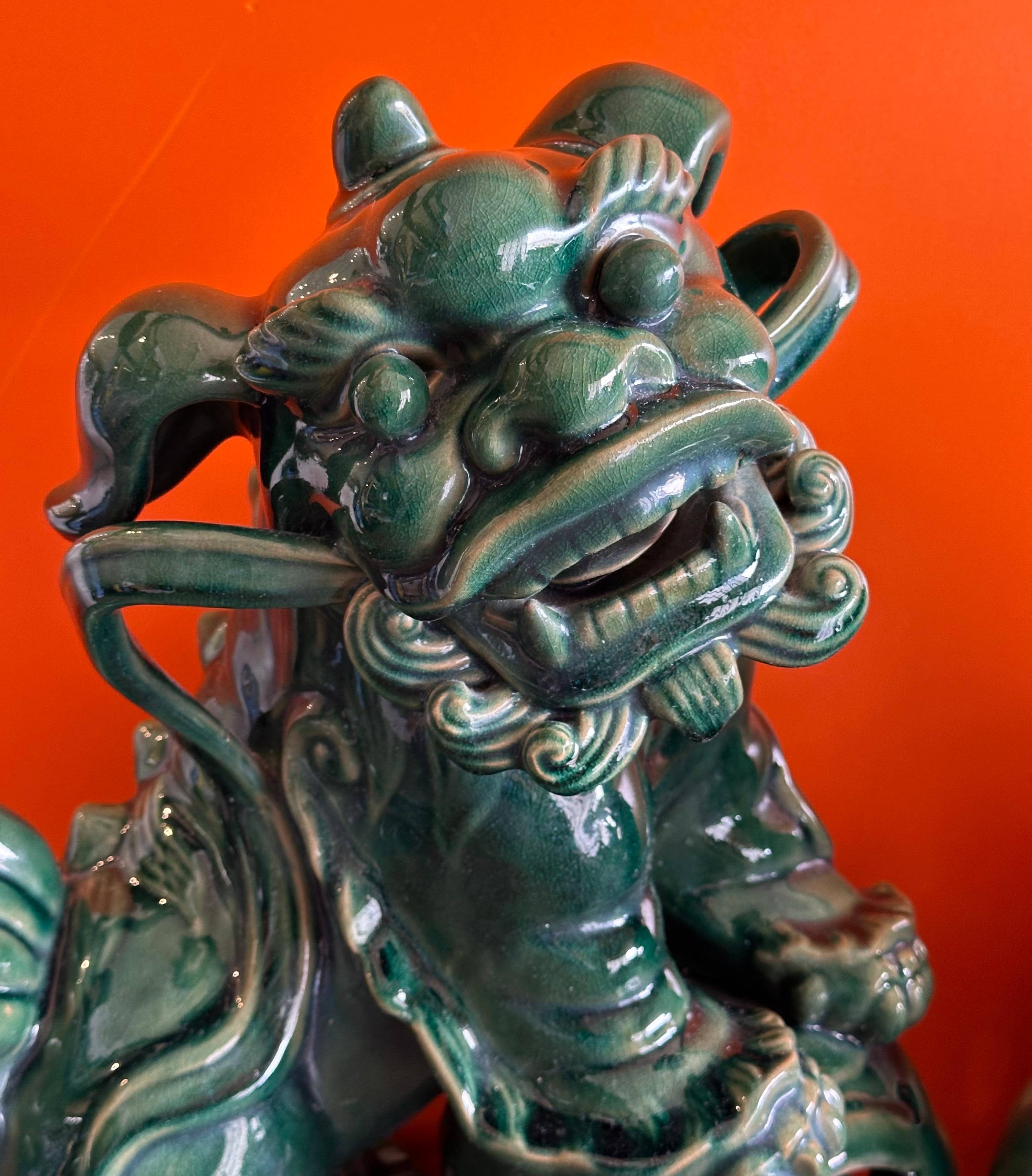Pair of Extra Large Mid-Century Chinese Ceramic Foo Dogs For Sale 8