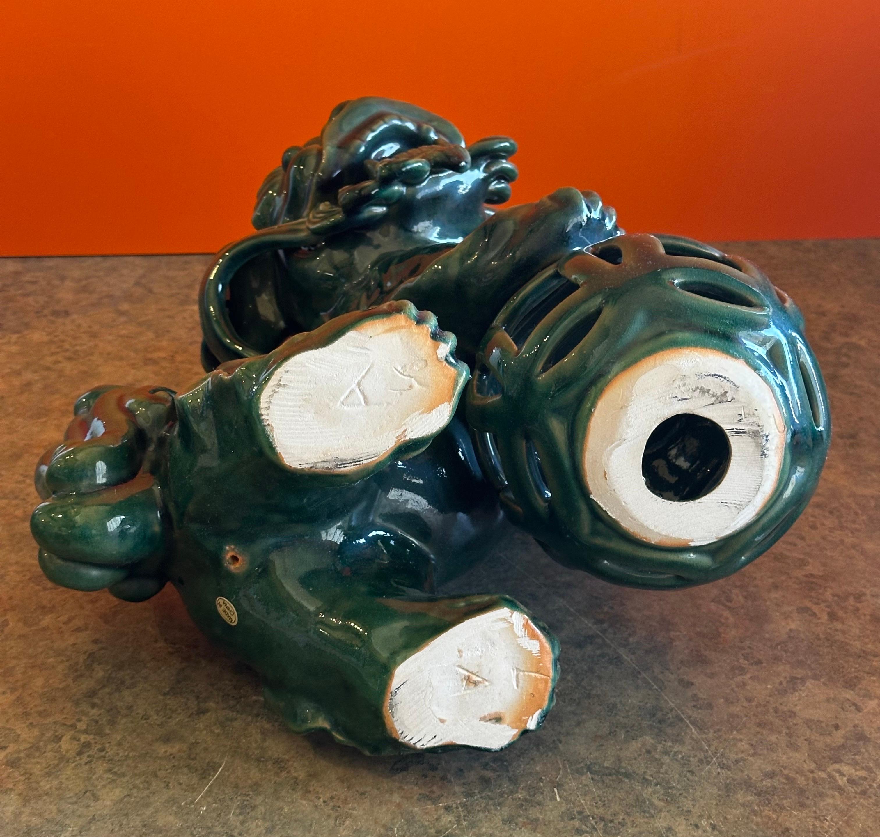 Pair of Extra Large Mid-Century Chinese Ceramic Foo Dogs For Sale 9
