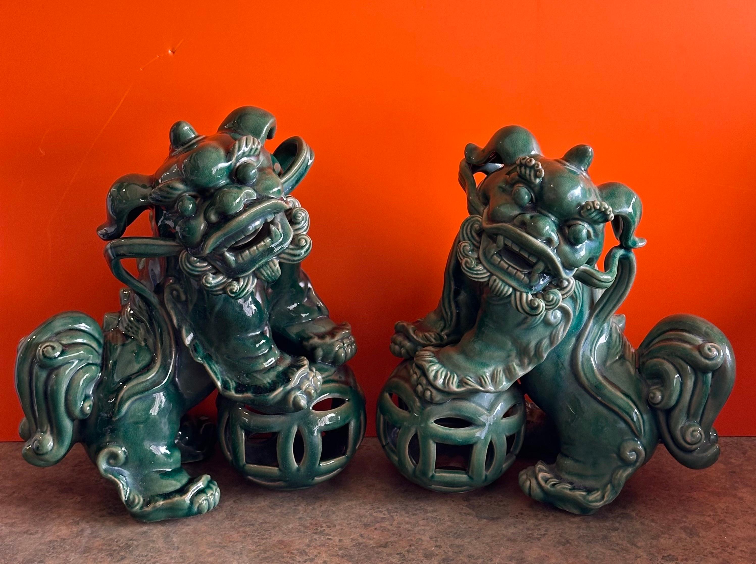 20th Century Pair of Extra Large Mid-Century Chinese Ceramic Foo Dogs For Sale