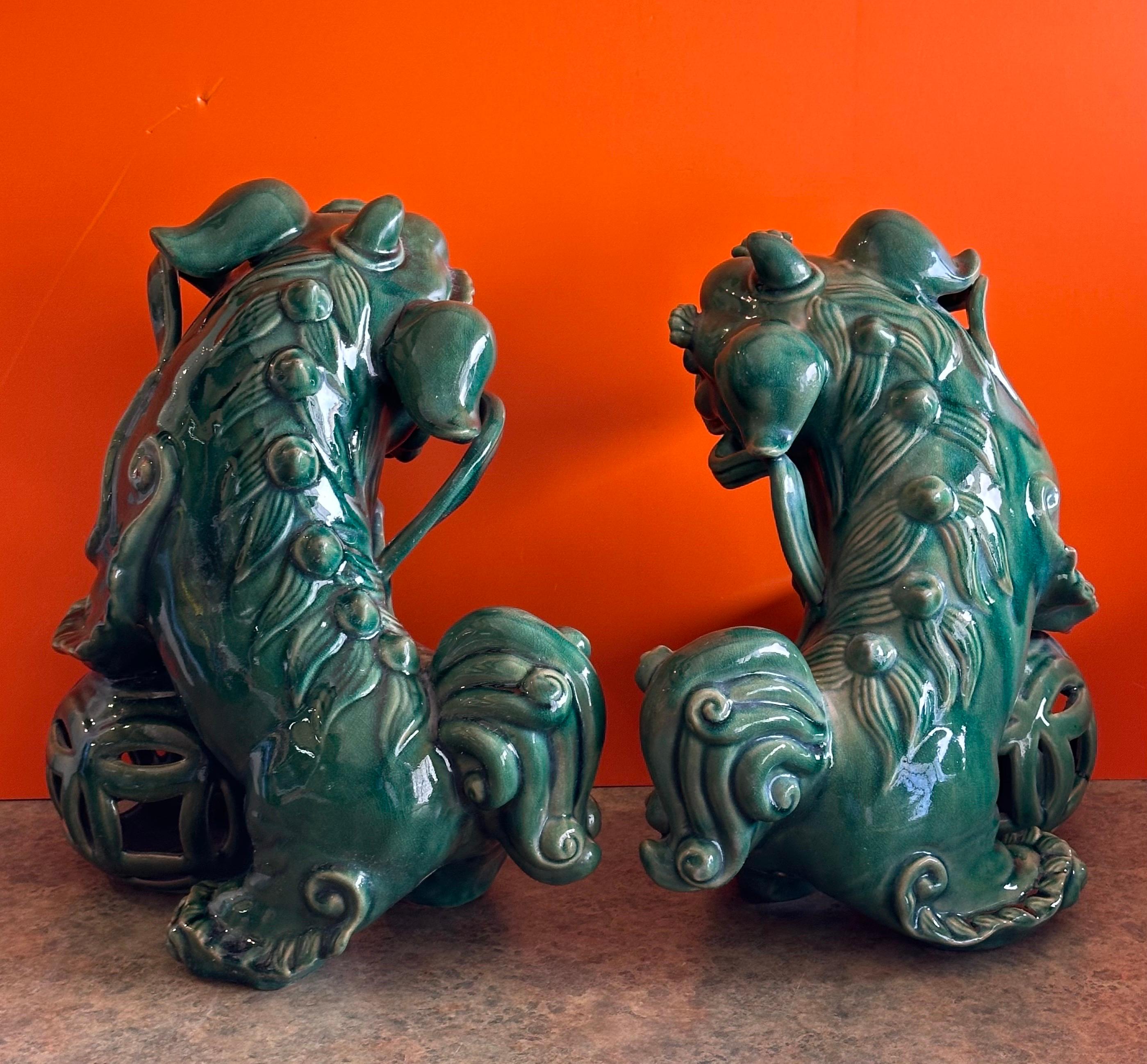 Pair of Extra Large Mid-Century Chinese Ceramic Foo Dogs For Sale 1