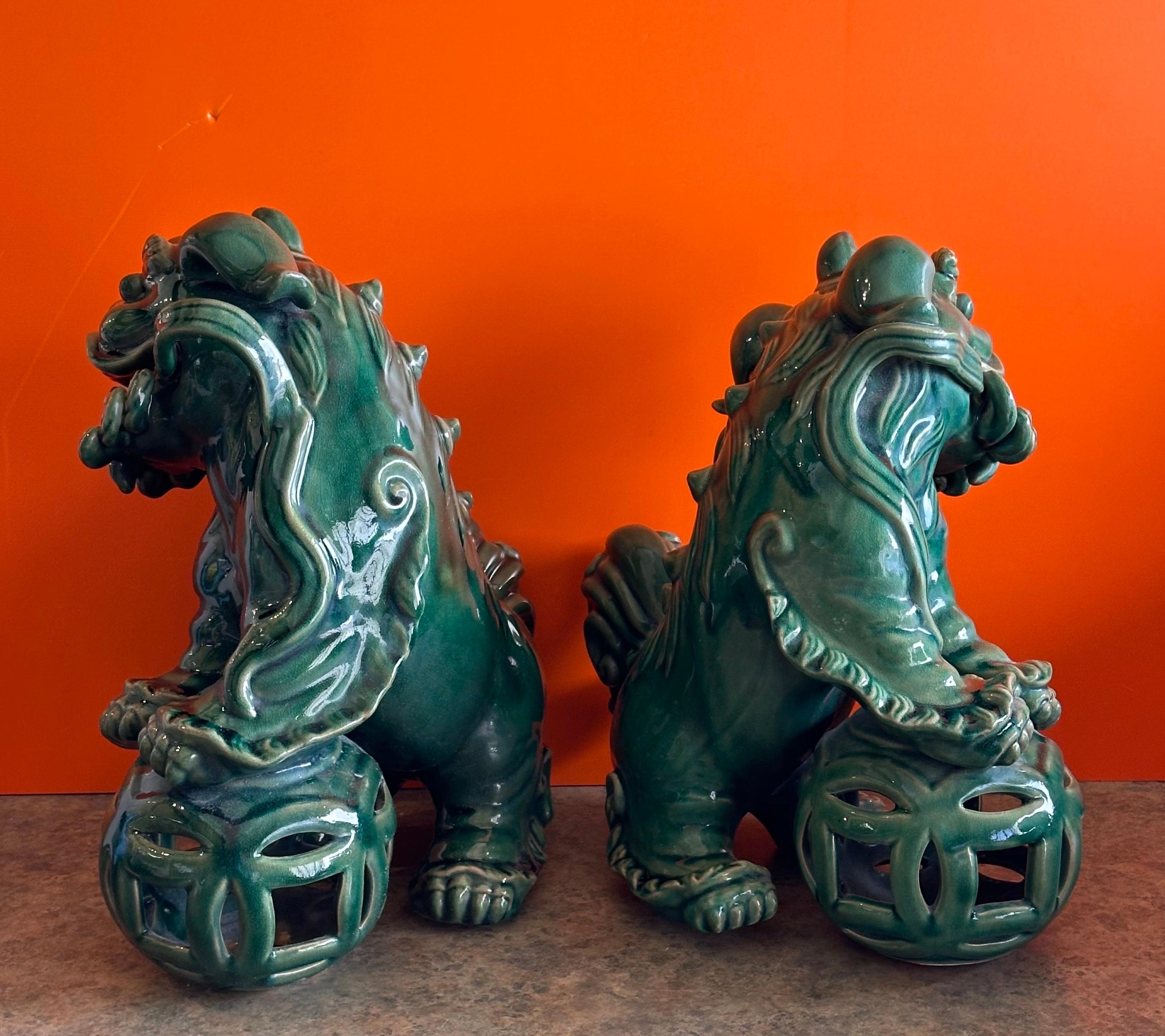 Pair of Extra Large Mid-Century Chinese Ceramic Foo Dogs For Sale 3