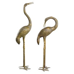 Vintage Pair of Extra Large Midcentury Brass Crane or Heron Sculptures