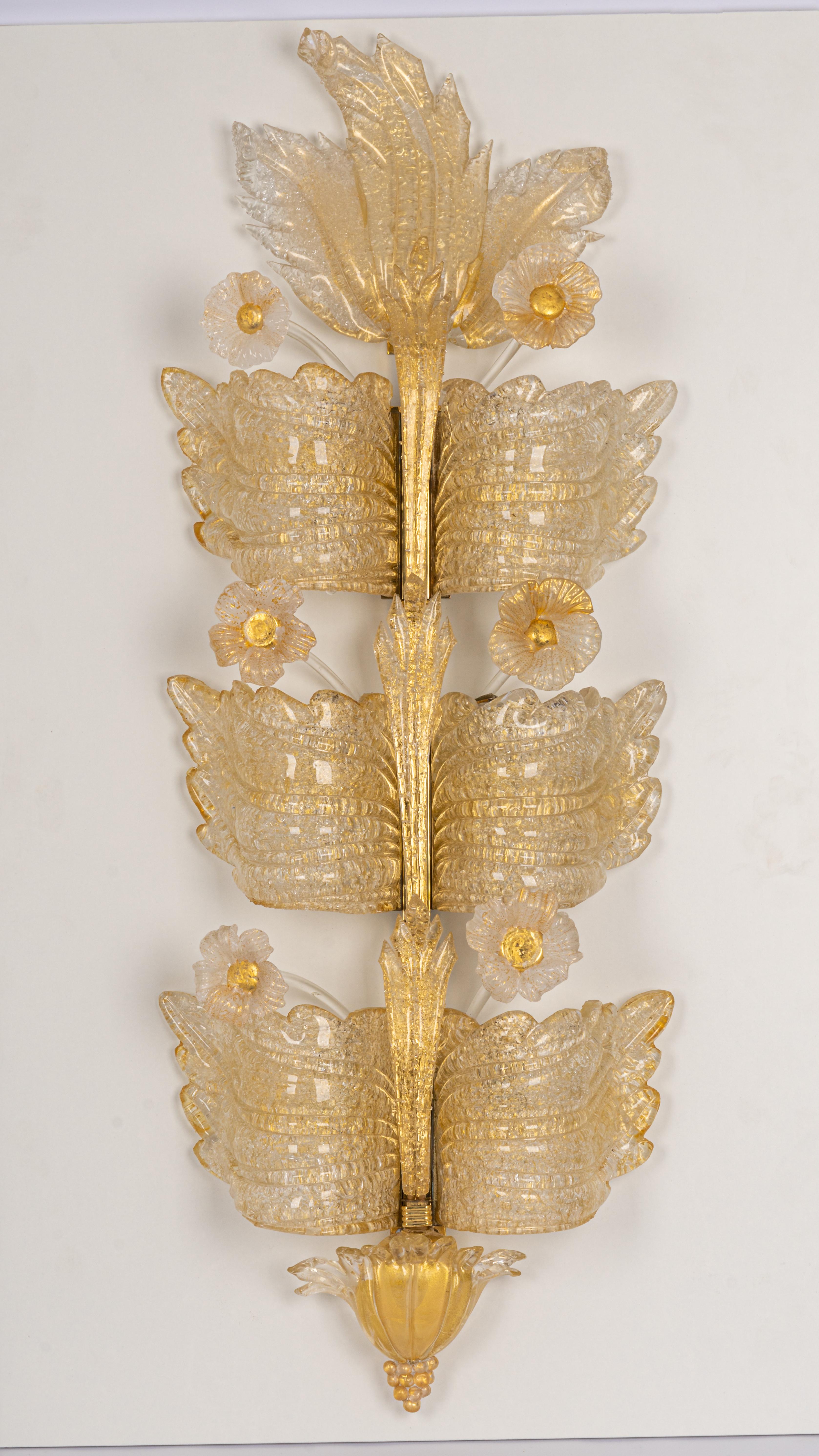 Pair of Extra Large Murano Glass Wall Sconces by Barovier & Toso, Italy, 1970s 6