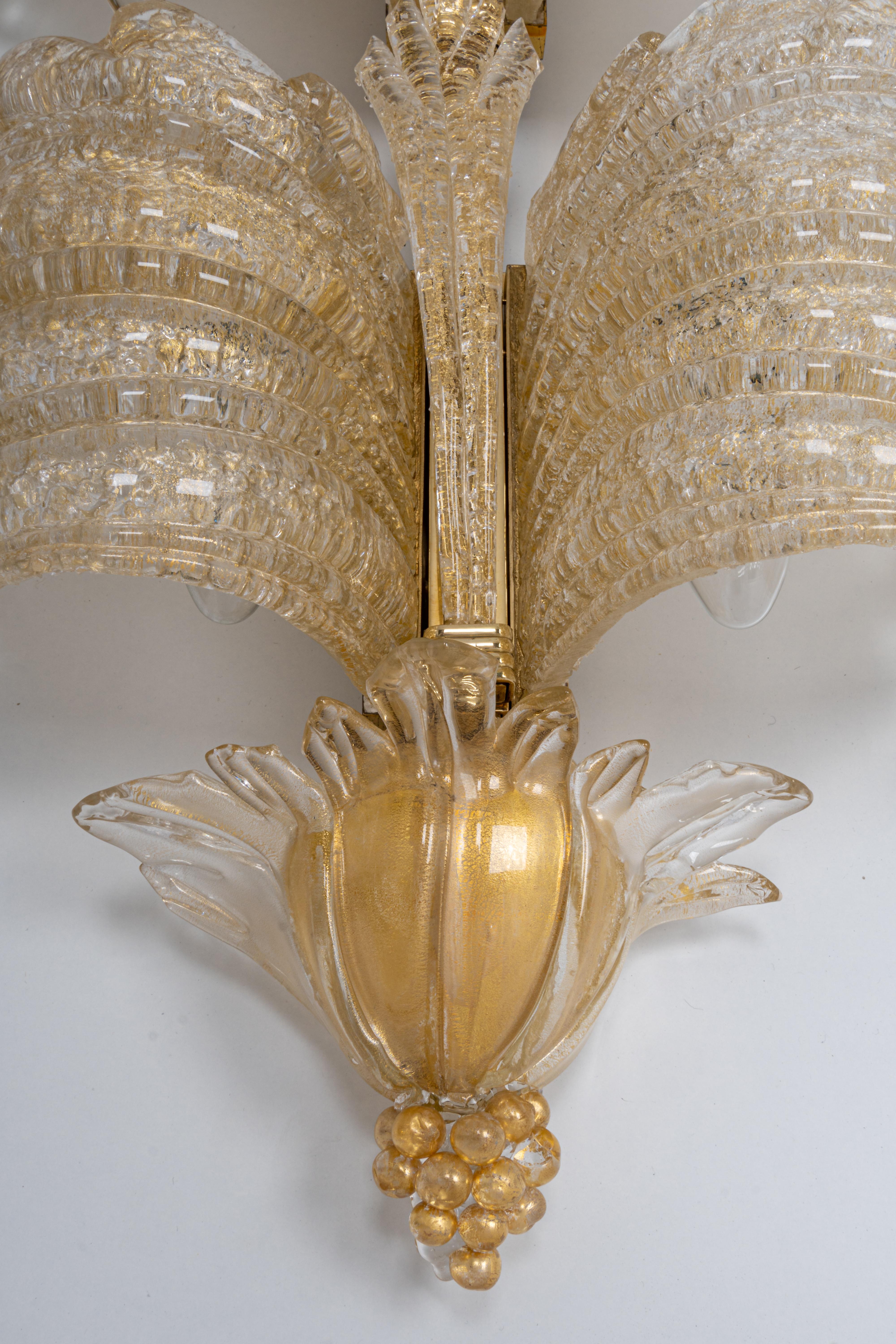 Pair of Extra Large Murano Glass Wall Sconces by Barovier & Toso, Italy, 1970s 7