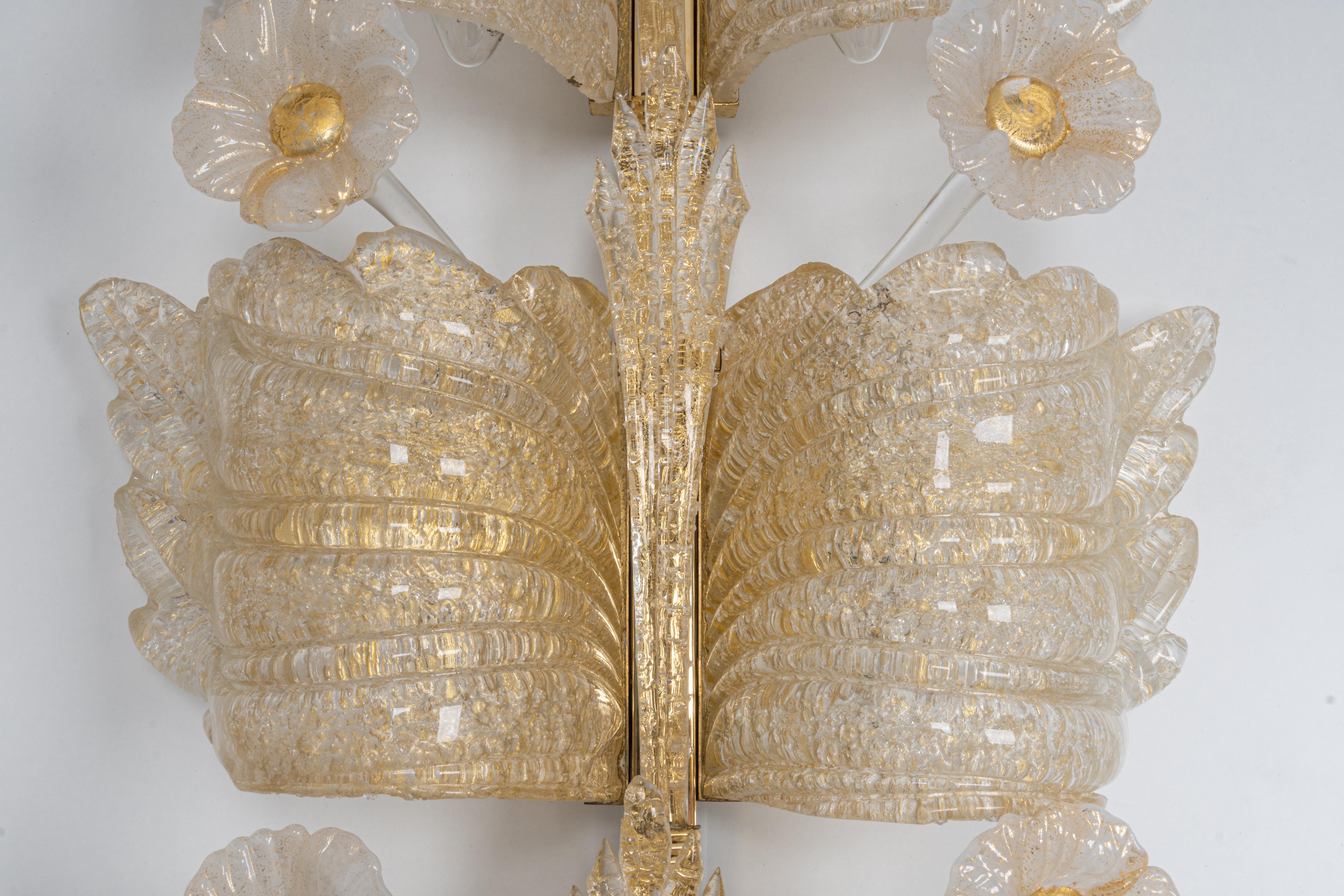 Pair of Extra Large Murano Glass Wall Sconces by Barovier & Toso, Italy, 1970s 10