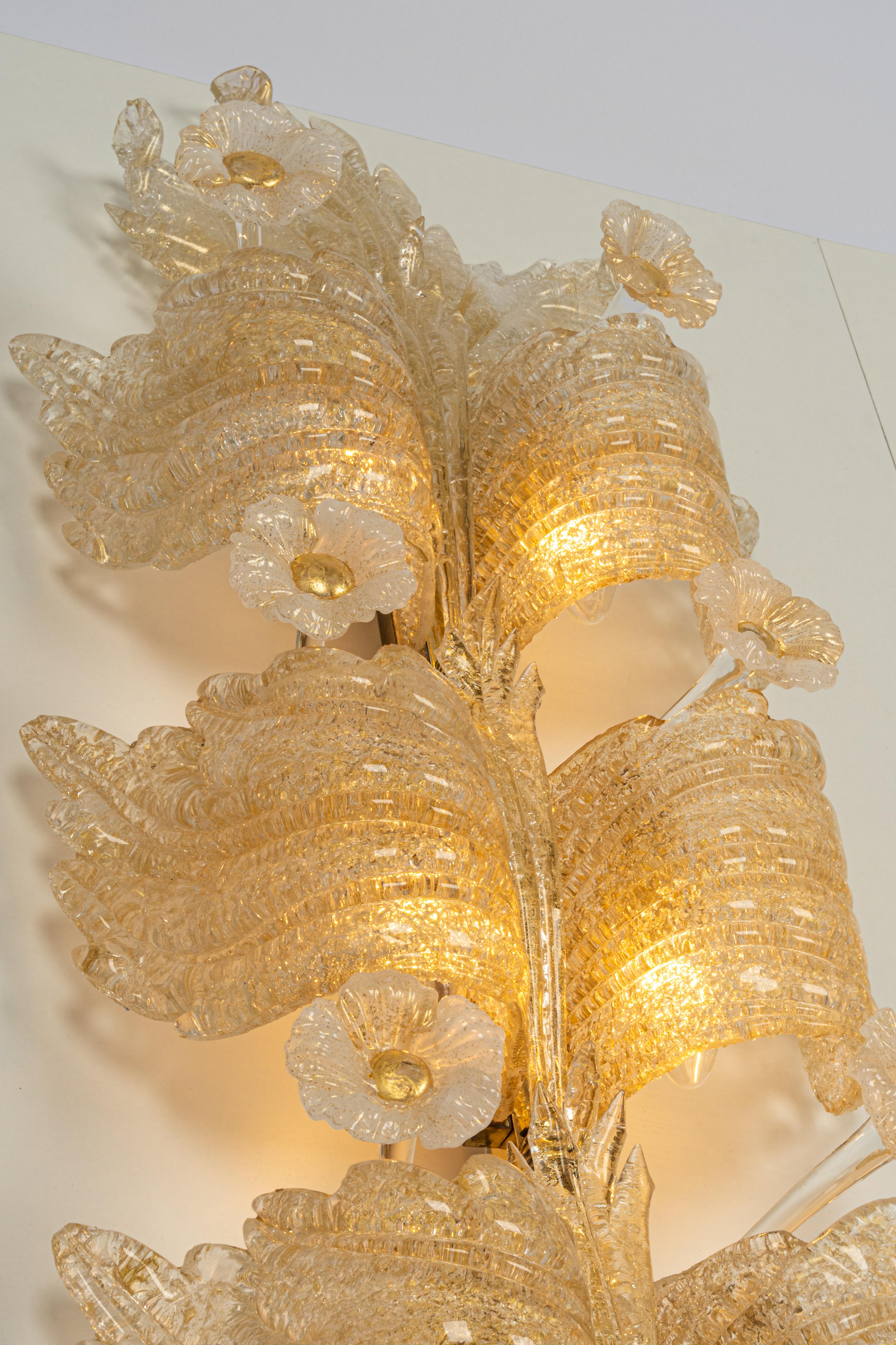 Italian Pair of Extra Large Murano Glass Wall Sconces by Barovier & Toso, Italy, 1970s