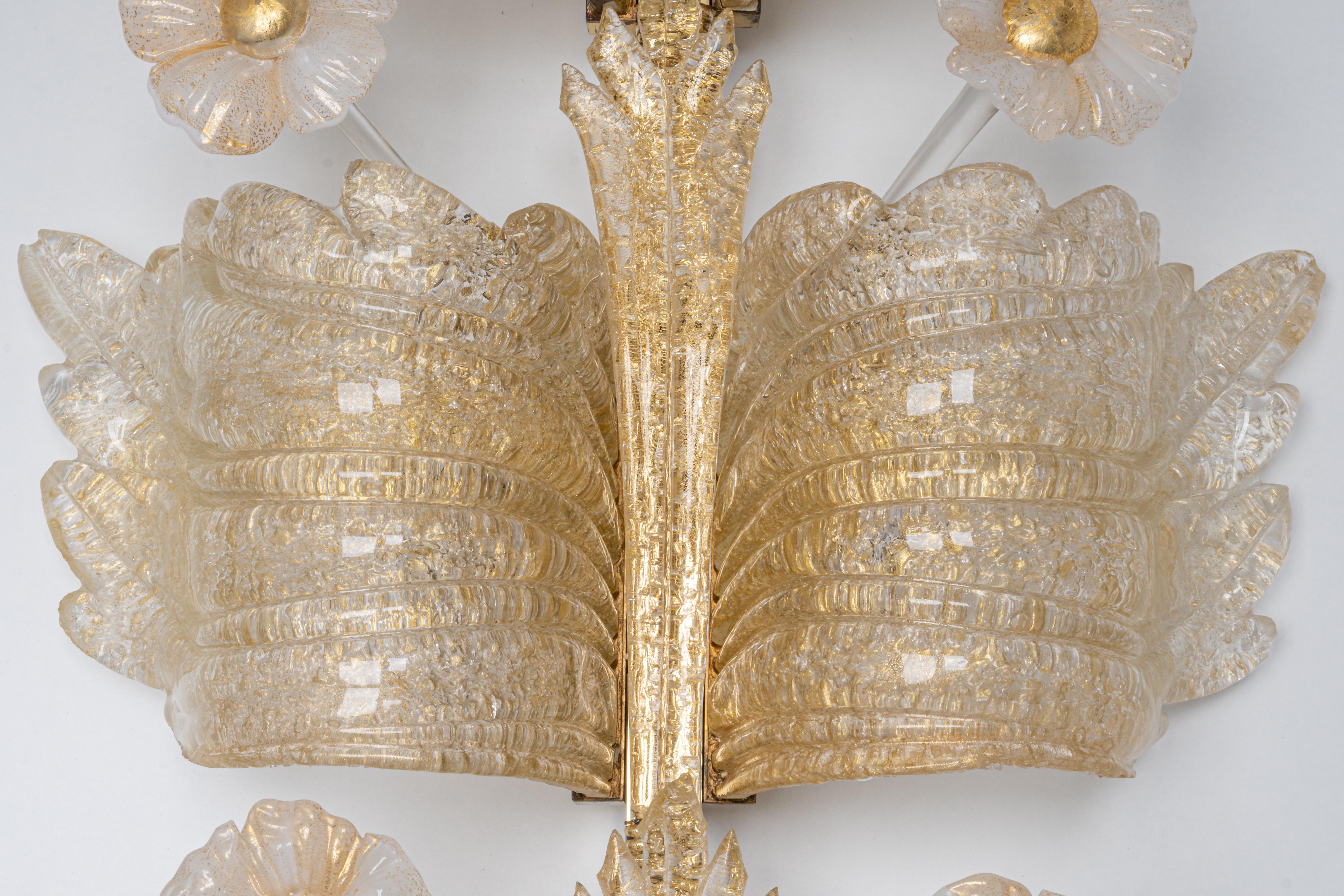 Pair of Extra Large Murano Glass Wall Sconces by Barovier & Toso, Italy, 1970s 1