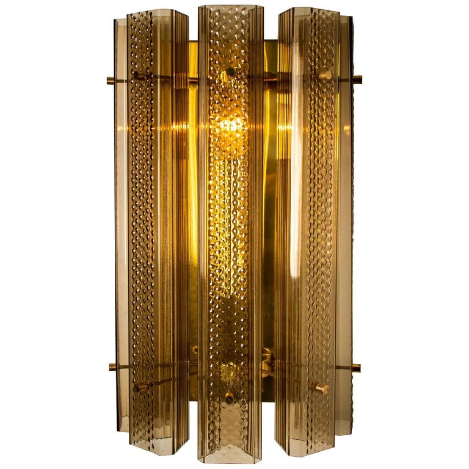 Mid-Century Modern Pair of Extra Large Murano Wall Sconces/Wall Lights Glass and Brass For Sale