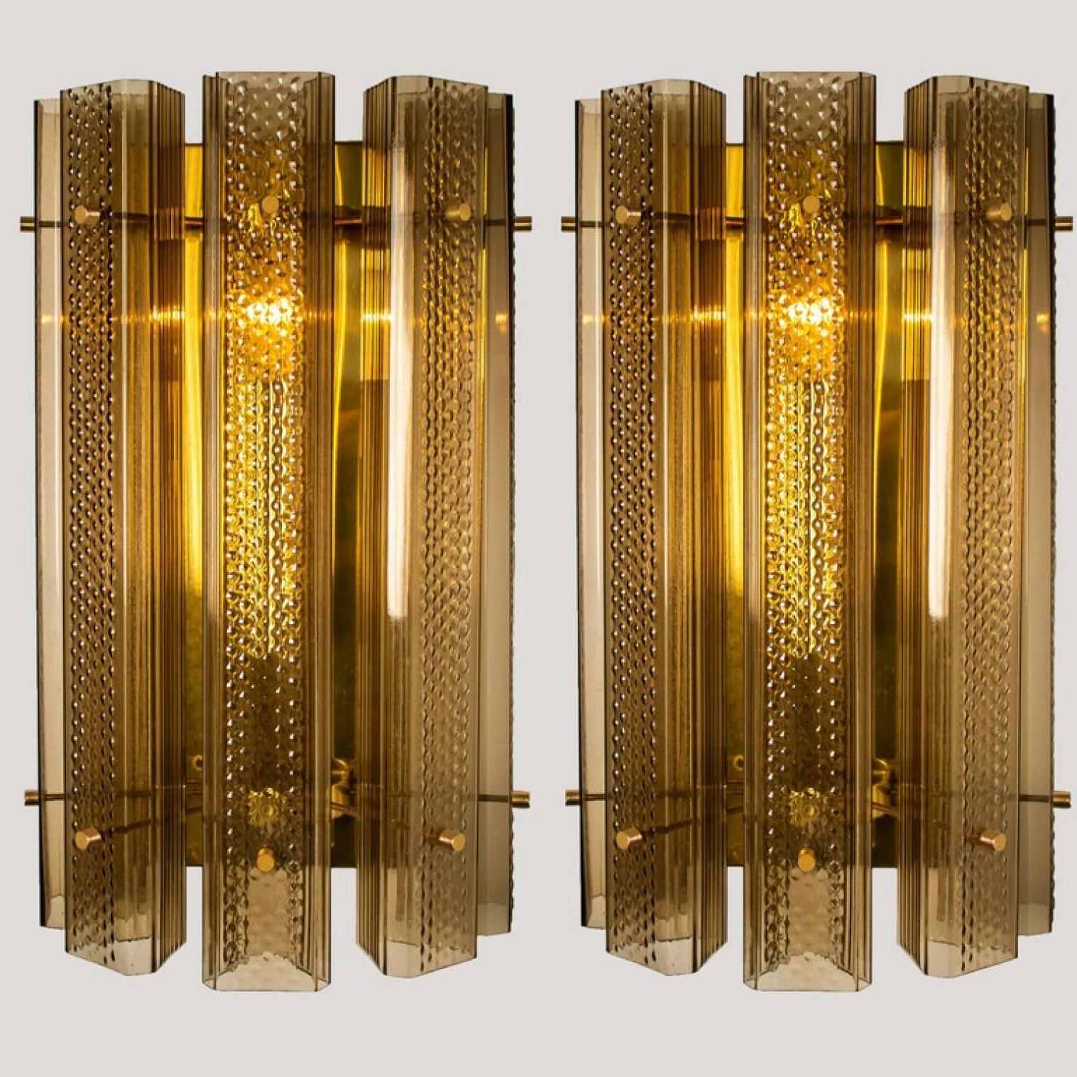 Italian Pair of Extra Large Murano Wall Sconces/Wall Lights Glass and Brass For Sale