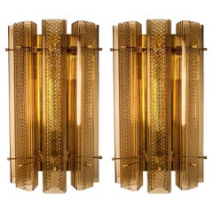 Pair of Extra Large Murano Wall Sconces/Wall Lights Glass and Brass