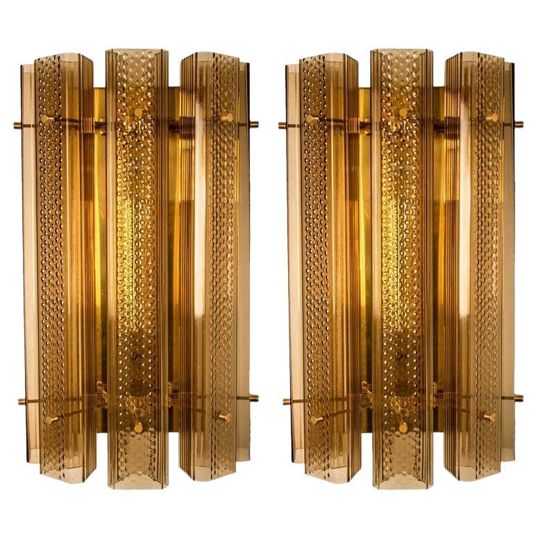 Pair of Extra Large Murano Wall Sconces/Wall Lights Glass and Brass For Sale