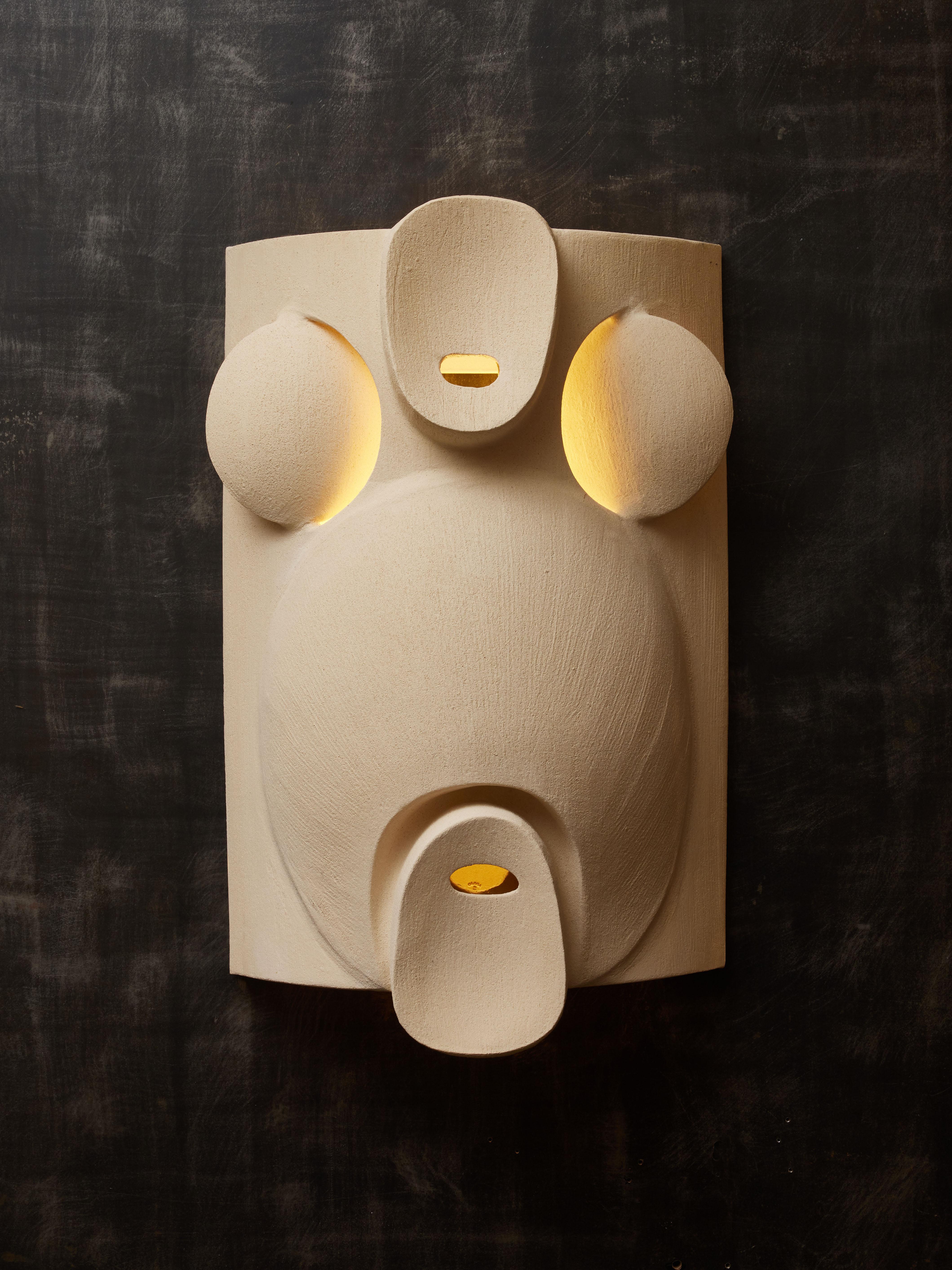 Modern Pair of Extra Large Olivia Cognet Round Ceramic Wall Sconces For Sale