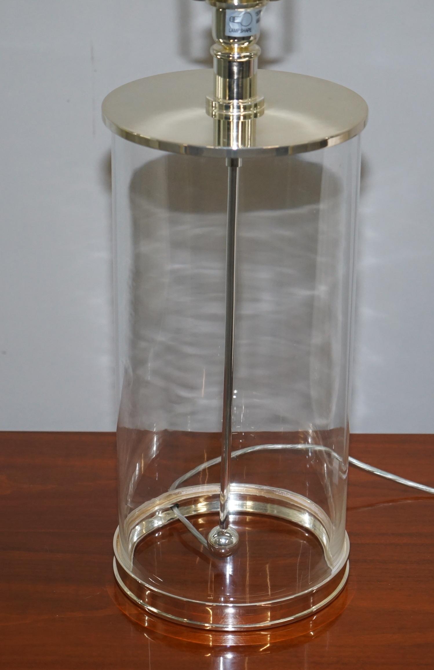 Pair of Extra Large Ralph Lauren Glass & Brass Storm Lantern Table Lamps +Shades 1